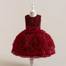 Girls Big Flower Party Dress for Kids Pink Tulle Birthday Wedding Girl Dresses