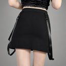Gothic Zip Split Women Mini Skirts Strap Black High Waist Pencil Skirt Punk