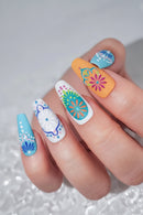 Bohemian Embossed Nail Stickers White Elegant Mandala Flower Floral Nail Art Sticker Decal Manicure
