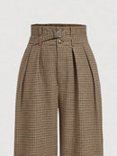 Women's plaid wide-leg trousers retro high-waisted casual trousers