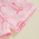 Summer Toddler Girls Overalls Jumpsuits Shorts Bow Daisy Sleeveless Elastic Waist Suspender Romper