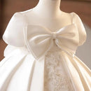 Princess Ball Gown Bow Bead Puff Sleeve Design Birthday Baptism Party Easter Dresses For Girls