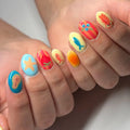 Handmade Nails Press on Short Hand Painted Lobster Fish Fruit Nail Art Homemade Strawberry Blueberry Stripe Press on Nails