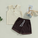 Summer Kids Boys Pants Suit Casual Street Party Sleeveless Buttons Drawstring Short Pants Clothes