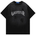 Vintage T-Shirt Streetwear Embroidery Letter Star Gradient Washed Tshirt Summer Casual Loose Tee Top Couple
