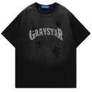 Vintage T-Shirt Streetwear Embroidery Letter Star Gradient Washed Tshirt Summer Casual Loose Tee Top Couple