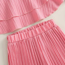 Kids Girls Clothes Suits Solid Color Ruffles Sleeveless Sling Tank Tops and Elastic Waist Pleated Wide-Leg Pants 2Pcs Set