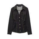 Women With Pockets Denim Single Breasted Jackets Lapel Neck Female Chic Lady Outfits