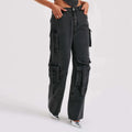 Chic Women Casual Loose Straight Cargo Jeans Pants Female Wide Leg Denim Trousers