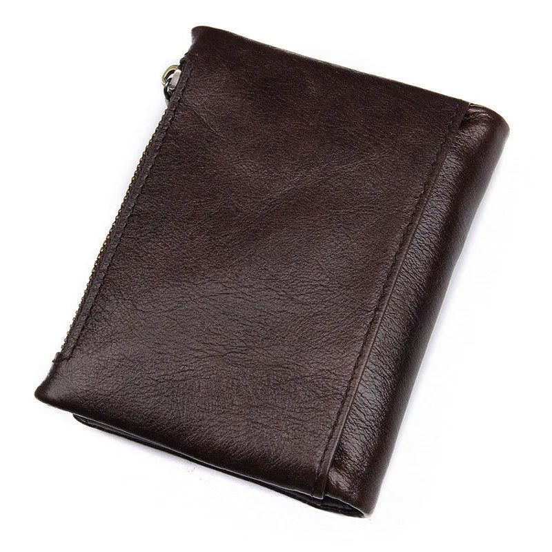 Leather Purse Men Clutch Wallet Double Zipper Card Holders Vintage Genuine Leather Coin pocket Short Wallet