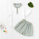 Baby Boys Summer Clothes Set Kids Preppy Style Polo T-shirt Plaid Short Pants 2 Pcs Toddlers Causal Playwear Infant Clothes