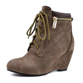 Autumn Ankle Boots Women Wedges High Heels Round Toe Cross Tied Platform Boots