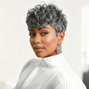 Silver Grey Pixie Cut Wig Glueless Short Bob Human Hair Wigs with Bangs Kinky Curly Layered Wigs For Women