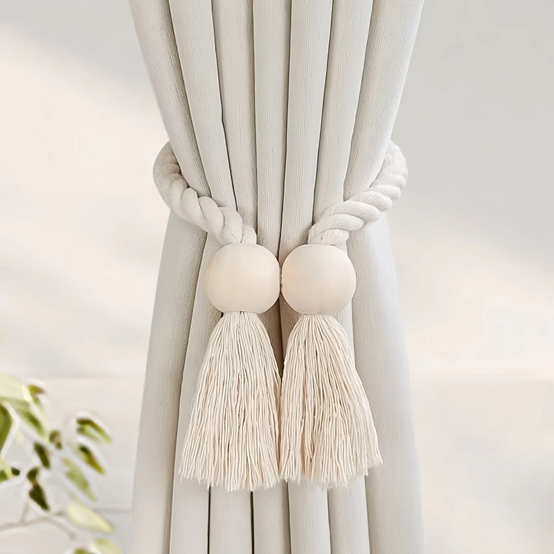 Hand-woven solid wood magnetic knot curtain tiebacks