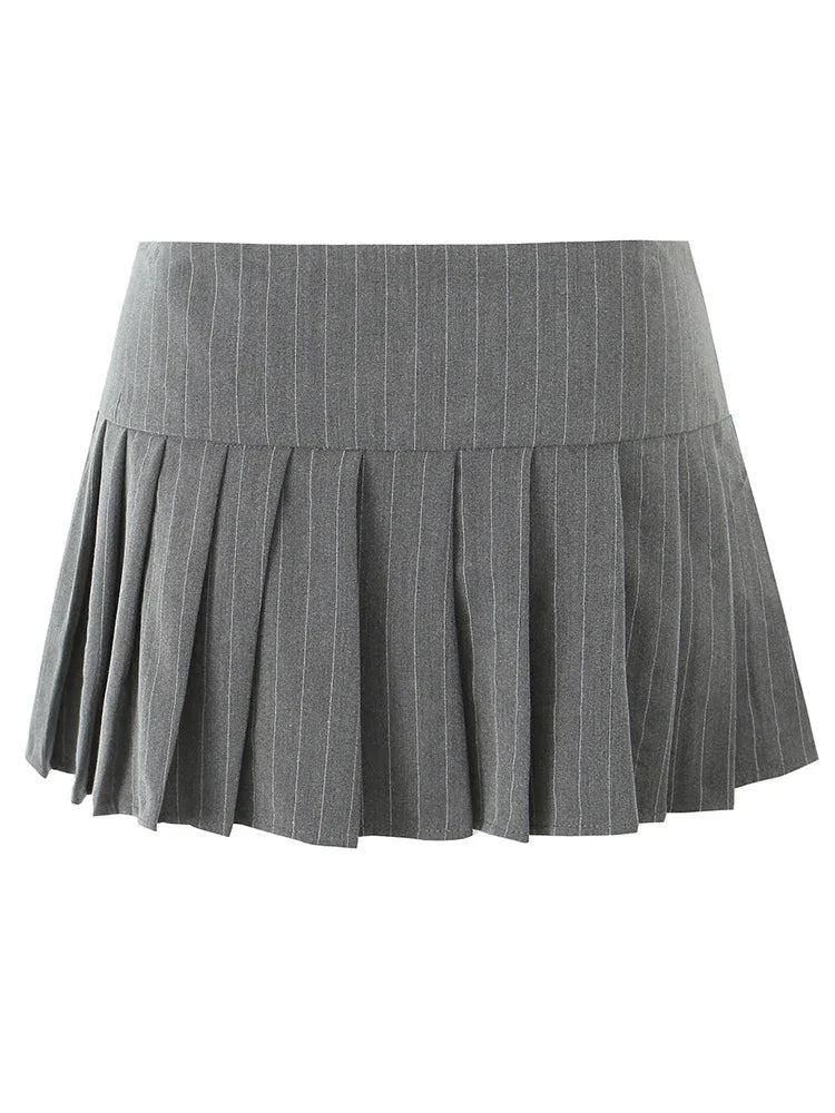 Women Preppy Style Striped Mini Skirt Low Waist Chic Pleated Short Skirts