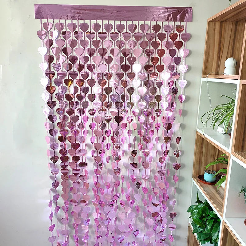Curtain Love Door Curtain Birthday Party Valentine Day Wedding Engagement Heart Rain Silk Decor