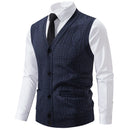 Men's V-Neck Knit Vest, Slim Fit Sleeveless Sweater Waistcoat, Solid Color Smart Casual Pullover for Fall and Winter
