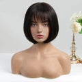 Straight Bob Human Hair Wig for Women Natural Short Wigs with Bangs Heat Resistant Dark Brown