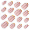 Gold French Nails Patches 24Pcs Pink Short Round Press On Nails Women and Girls Charm DIY Manicure Nails