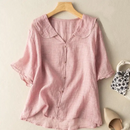 Lapel Short-sleeved Shirt for Women in Summer Loose Slim Linen Top