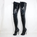 Retro Crotch Thigh High Boots Women Burlesque Heels Long Boot High Heel Stilettos