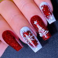 Medium long nails for Chirstmas Square almond tips christmas tree snowflake gift snowman press on nail