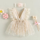 Summer Infant Baby Girl Outfits Sleeveless Backless Lace Bodysuit Dress Headband Clothes Set