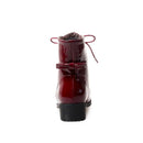 Red patent leather boot with a bow on a white background, Obroi