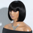 Human Hair Wigs Black Short Pixie Cut Straight Bob With Bangs For Women Remy Hair Glueless Wigs