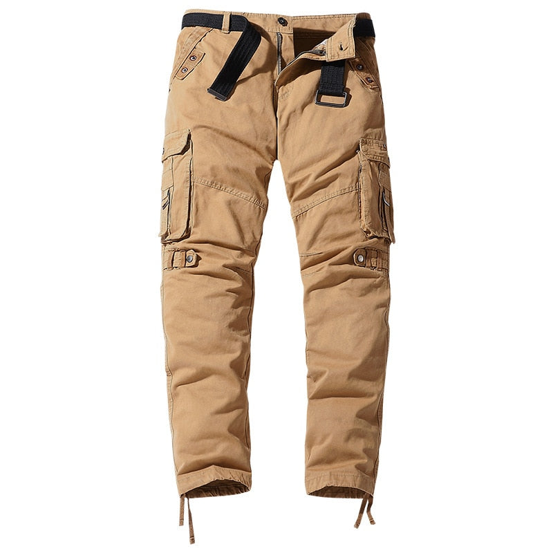 Cotton Cargo Pants Men Casual Straight Solid Trousers Military Tactical Sports Pants Jogging