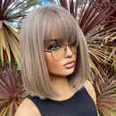 Ombre Platinum Blonde Natural Straight Lace Front Wig For Women Preplucked Hairline Bob Wigs With Bangs