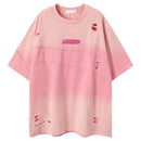 Vintage Hole Ripped Patchwork Couple T-Shirt Hip Hop Streetwear T Shirt Loose Men Women Cotton Tops Tees