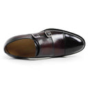 Dark brown leather dress shoe with buckle on a white background, Obroi