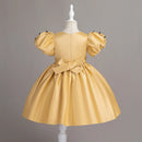 Princess Dress For Girls Button Bowknot Girl Ceremonial Dress Kids Formal Occasion Bridesmaid Gowns