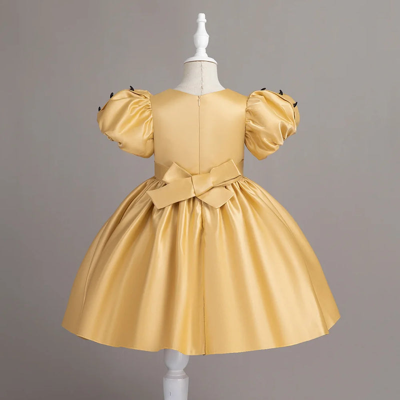 Princess Dress For Girls Button Bowknot Girl Ceremonial Dress Kids Formal Occasion Bridesmaid Gowns