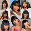 Straight Bob Hair Wigs With Bangs Short Human Hair 180% density Natual Color Hair Wig