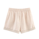 Summer Women Elastic Waist With Drawstrings Floral Embroidery Casual Shorts