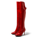 Leather Thigh High Boots Women Thin Stiletto Heel Warm Lady Winter Pointed Toe Zipper Over Knee Boots