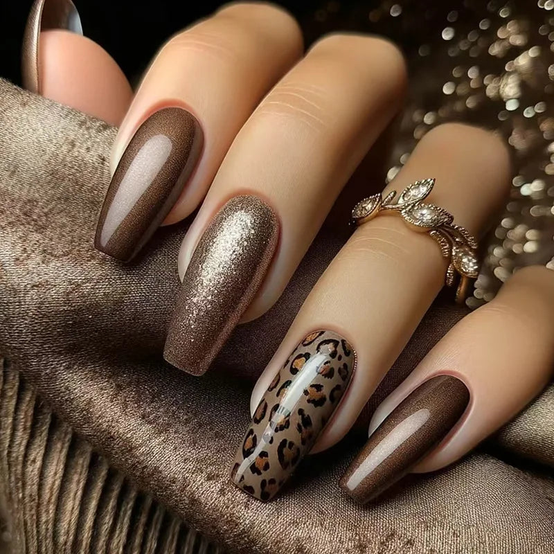 24Pcs Sweet Spice Girl Press on Nails Purple Flower Nails Gradient Glitter Coffin Nail Floral Ballet Nails