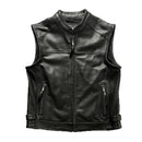 Black leather vest with zipper details on a white background, Obroi
