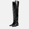 Black Over the knee boots Pointed toe Slip-on Middle heel Modern boots Modern boots