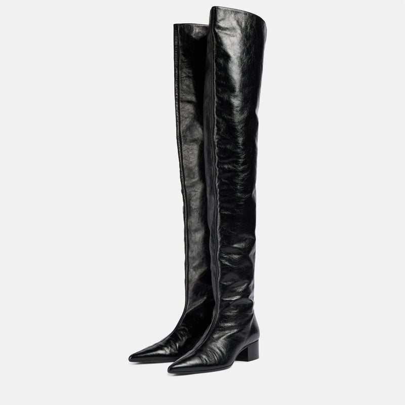 Black Over the knee boots Pointed toe Slip-on Middle heel Modern boots Modern boots