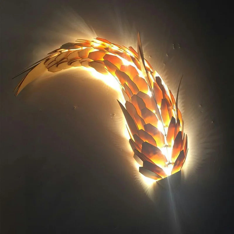 Nordic Modern Bamboo Led Wall Lamp Handwoven Big Fish Wall Lamp Living Room Art Wall Home Decoration