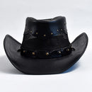 Leather Western Cowboy Hat For Men Wide Brim Gentleman Church Jazz Cap Hats