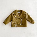 Children's green leather jacket on a white background, Obroi