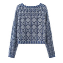 Autumn Women's Wash Effect Knitwear Hollow Out Pullover Smock Thin Crop Top Sweater