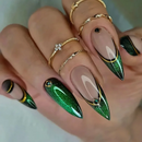 Green Cat Eye False Nails Unique Design Nails Sweet Cool Detachable Press on Nails Spice Girls Almond