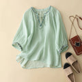 Ladies Casual Cotton And Linen Embroidery Comfortable Loose T-Shirts
