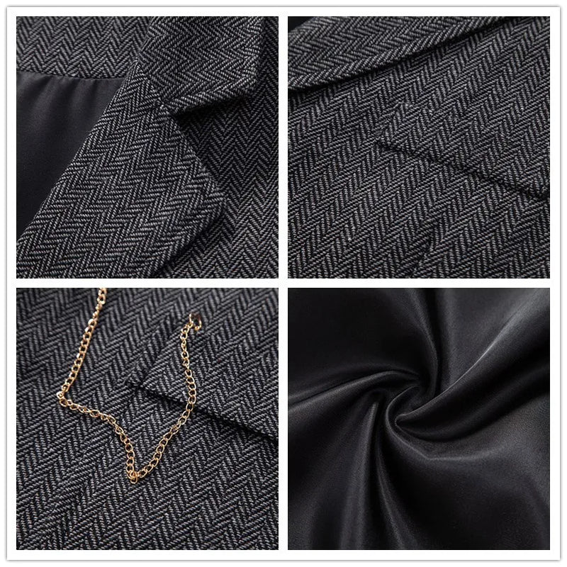 Mens Western Waist Coat Gilet Chain Accessories Woolen Tweed Retro Gentleman Suit Vest