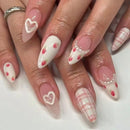 24PCS Almond False Nails White French Edge Small Fresh Press on Nails Pearl Bow Design Nails Wearable